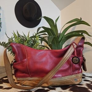 The Sak Red and Tan Leather Shoulder Bag